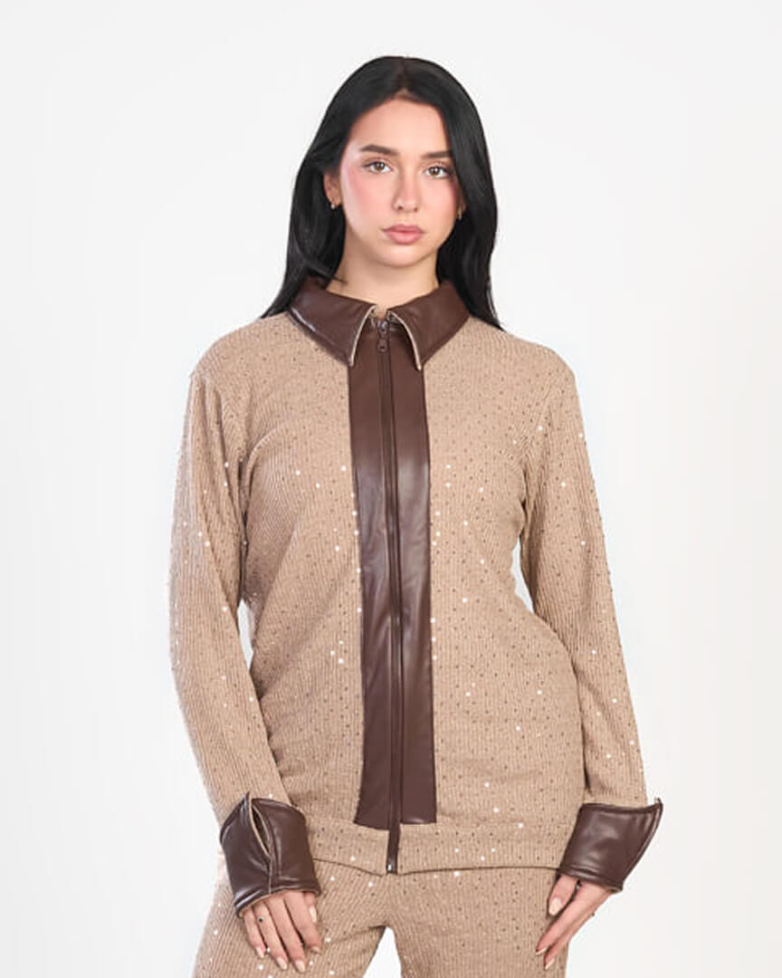 Bianca Leather-Trim Knit Top